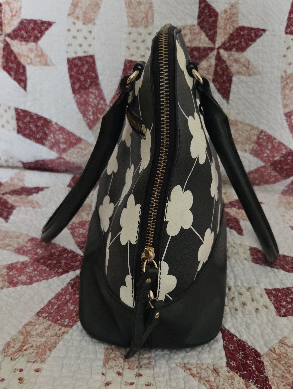 kate spade Larfe Black and Cream Floral Dome Shoulder Bag with Gold Hardware - Picture 4 of 11